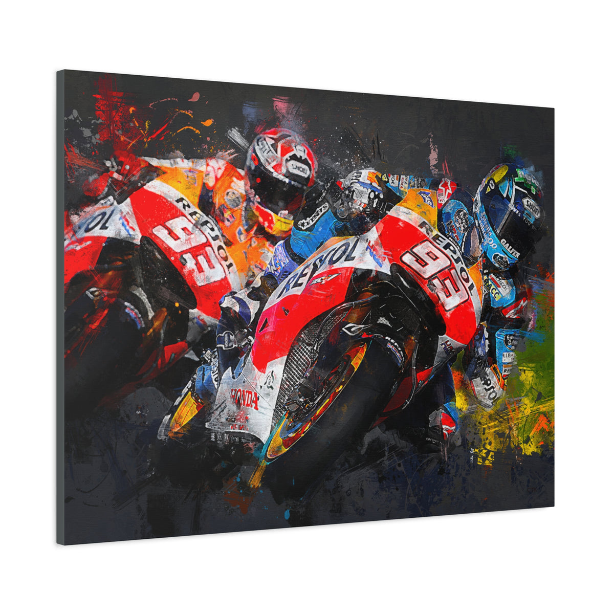 MotoGP Duel: Stretched Canvas Fine Art Print- Ready to Hang, Wall Art Poster, the Ultimate MotoGP Gift