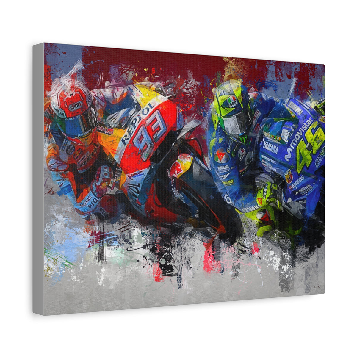 MotoGP Racers Conquer the Canvas! Expressionist Stretched Canvas Fine Art MotoGP Print Poster - Ready to Hang, Wall Art MotoGP Gift