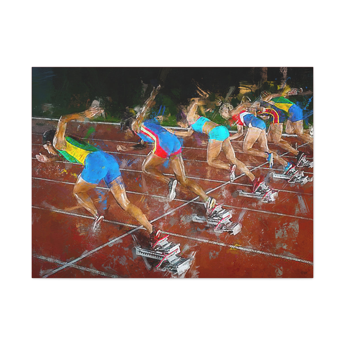 Expressionist Modern Art Canvas Print of Sprinters - Athletics Wall Art, Stretched Canvas Fine Art Print Poster- Ready to Hang Wall Art, Sprinter Fan Gift