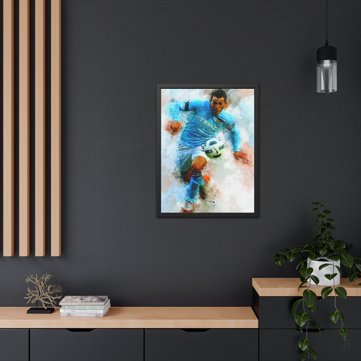 Carlos Tevez Expressionist Portrait - Soccer Legend Art! Ready to Hang Framed Watercolour Fine Art Painting Print Poster, Football Wall Art, Soccer Fan Gift
