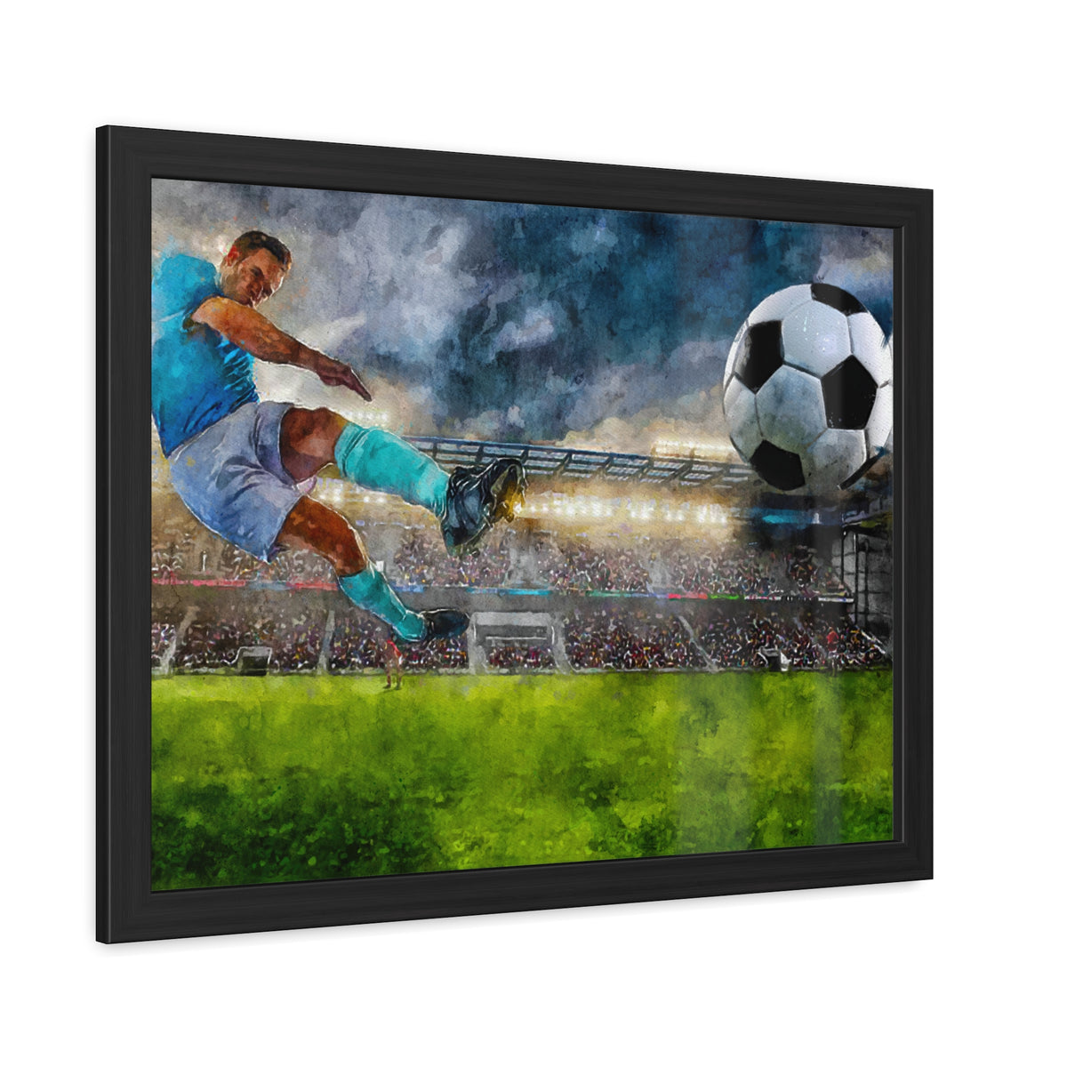 Striker's Triumph: Expressionist Soccer Art - Goal Unleashed! Ready to Hang Framed Watercolour Print, Football Wall Art, Soccer Fan Gift