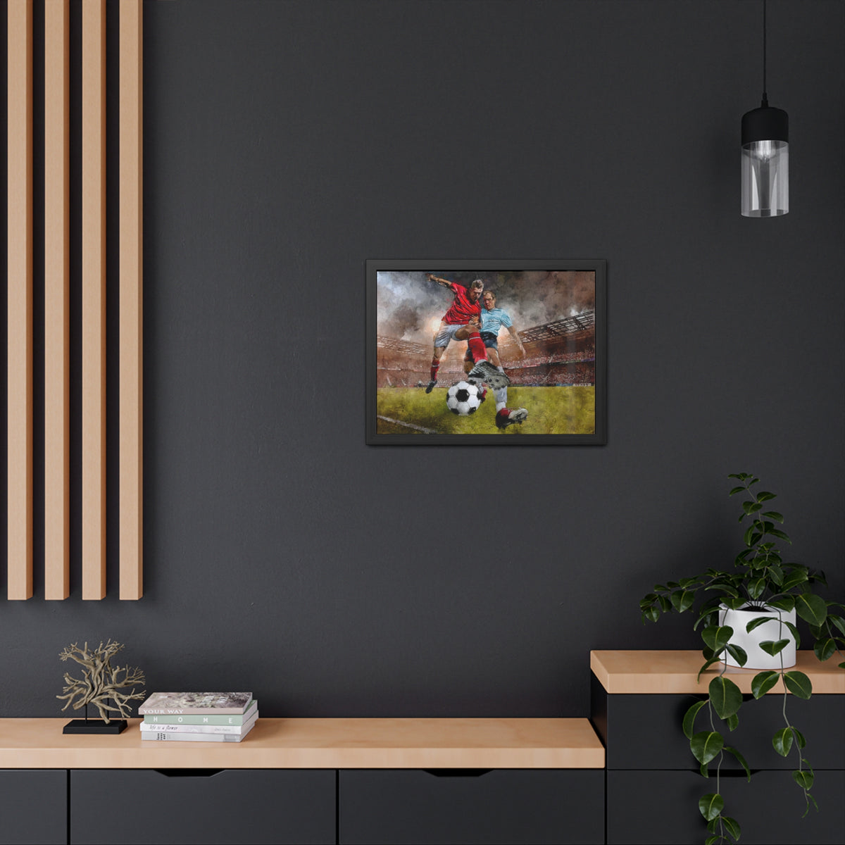 Soccer Tackle Drama: Expressionist Watercolour Print - Own the Action! Ready to Hang Framed Art Poster, Football Wall Art, Soccer Fan Gift