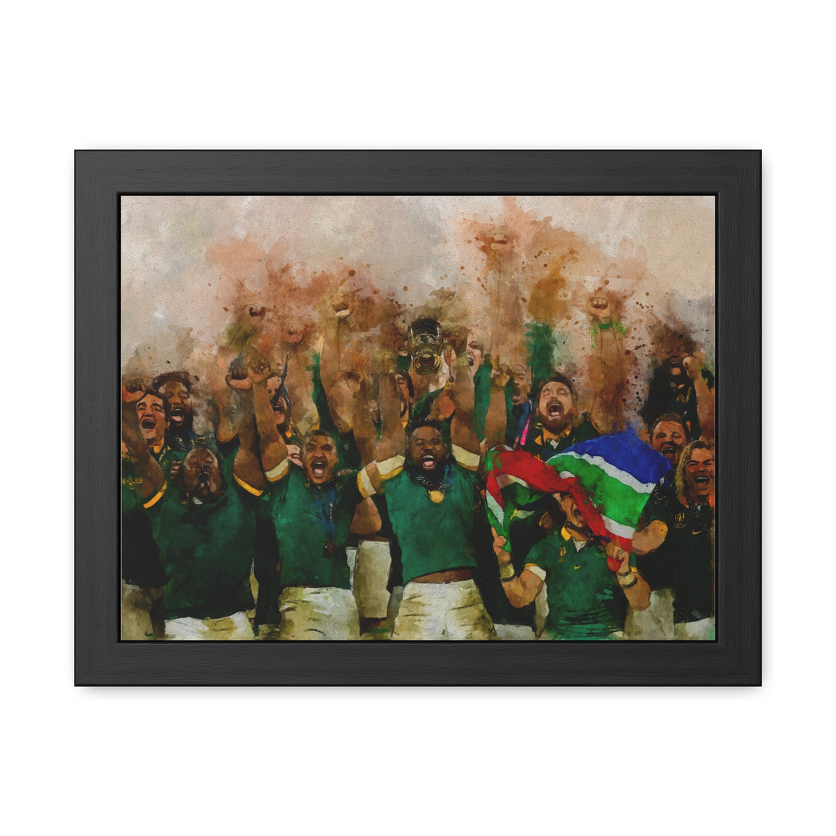 Rugby World Cup Winners 2023 South Africa Framed Watercolour Painting Fine Art Print Poster, Ready to Hang Wall Art, Rugby Fan Gift