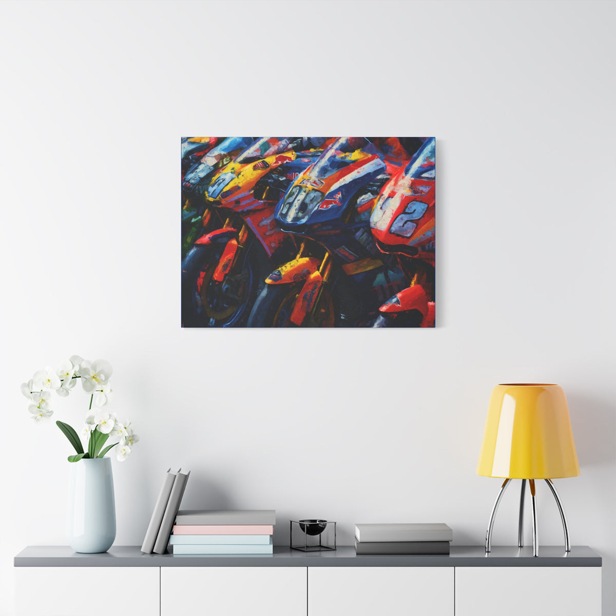 Impressionist MotoGP Bike Lineup Stretched Canvas Fine Art Print Poster, Ready to Hang, Wall Art MotoGP Gift