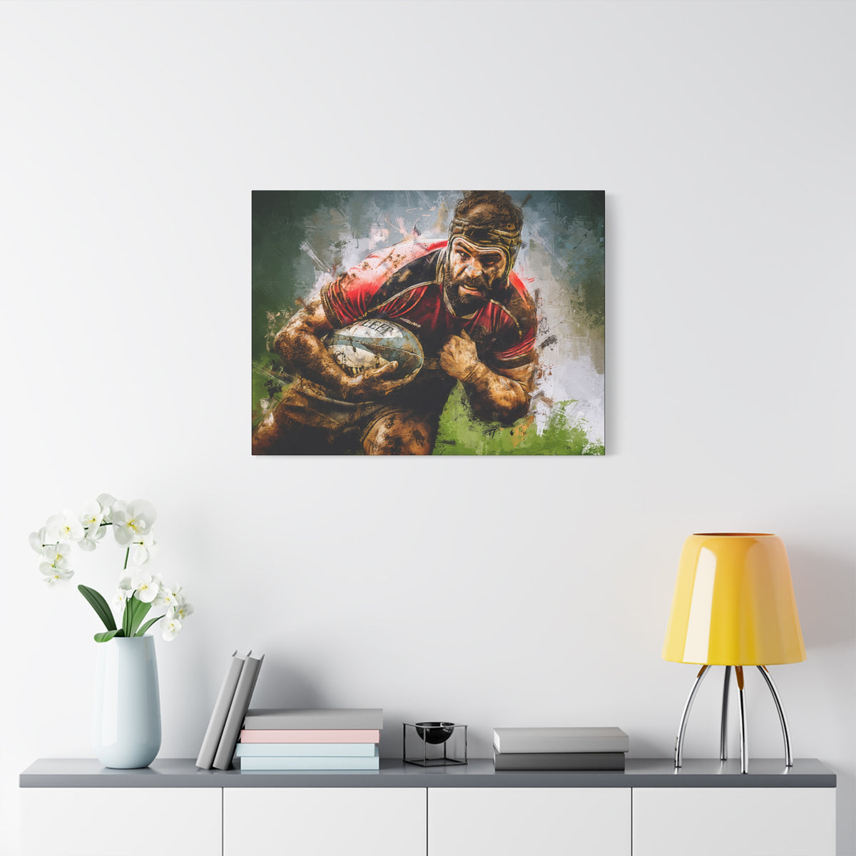 Dynamic Rugby Charge - Stretched Canvas Fine Art Print Poster, Ready to Hang Wall Art, Ideal Rugby Fan Gift