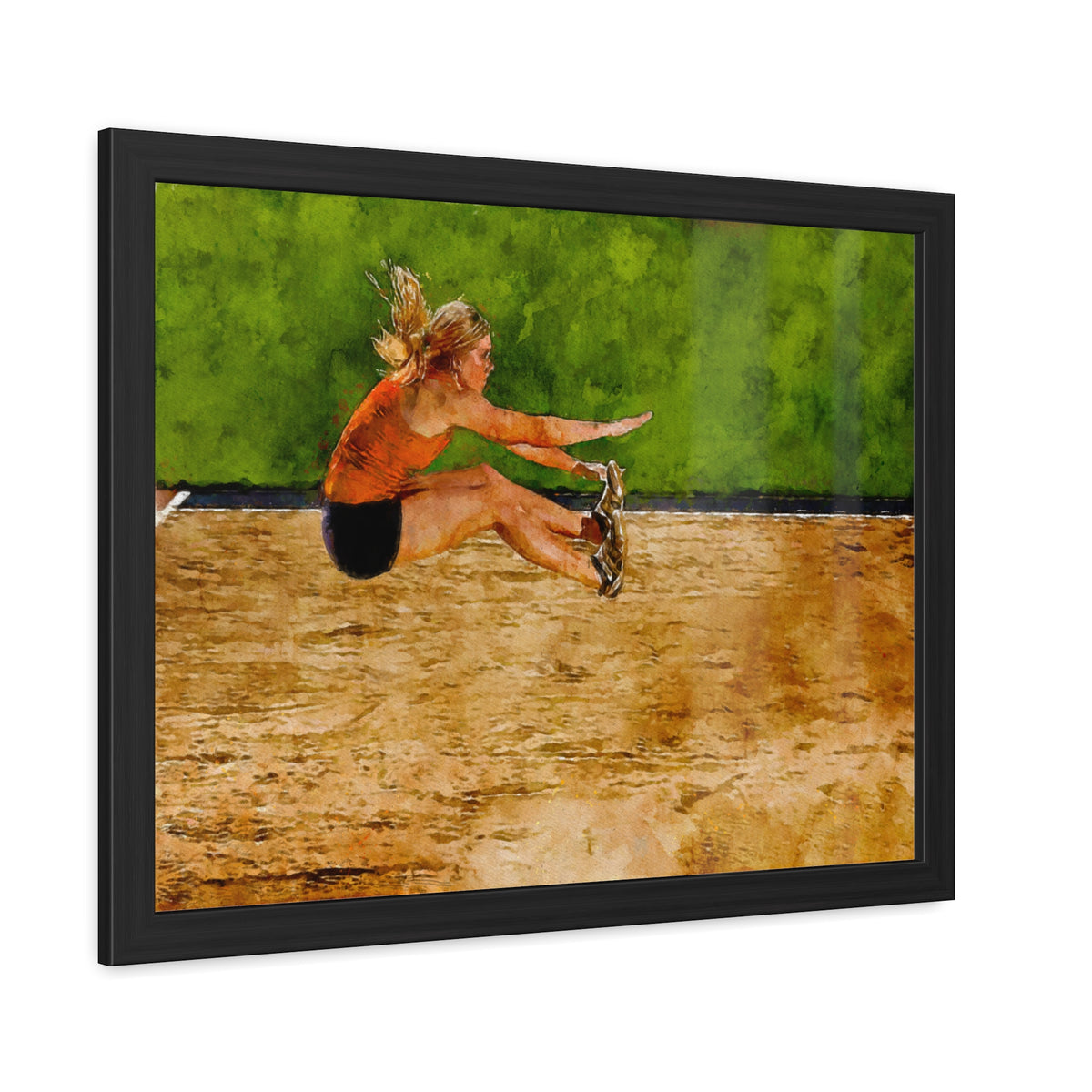 Captivating Long Jumper in Action - Modern Expressionist Art, Ready to Hang Framed Watercolour Fine Art Painting Print Poster, Athletics Wall Art, Athletics Fan Gift