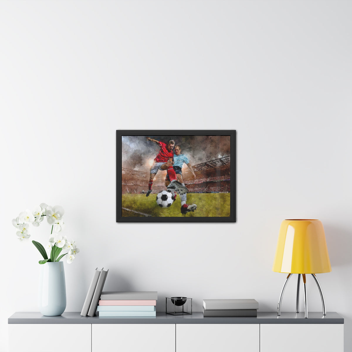 Soccer Tackle Drama: Expressionist Watercolour Print - Own the Action! Ready to Hang Framed Art Poster, Football Wall Art, Soccer Fan Gift