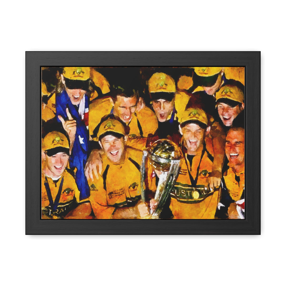 2007 Cricket World Cup Triumph: Australia's Trophy Celebration in Watercolour - Fine Art Print, Ready to Hang Wall Art Cricket Gift.