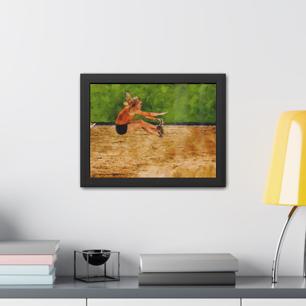 Captivating Long Jumper in Action - Modern Expressionist Art, Ready to Hang Framed Watercolour Fine Art Painting Print Poster, Athletics Wall Art, Athletics Fan Gift