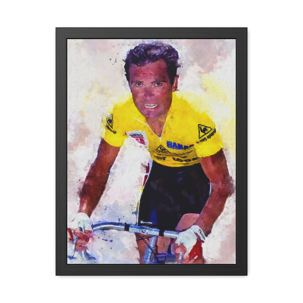 Bernard Hinault's Tour de France Triumph: Yellow Jersey Majesty in Framed Watercolour Art Print