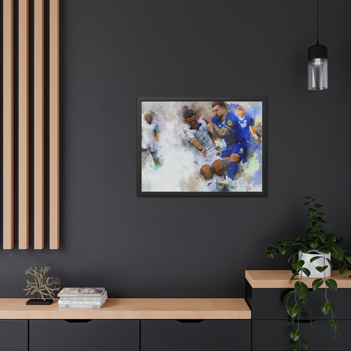 Cardiff vs. Swansea Derby Ready to Hang Framed Watercolour Fine Art Painting Print Poster, Football Wall Art, Soccer Fan Gift