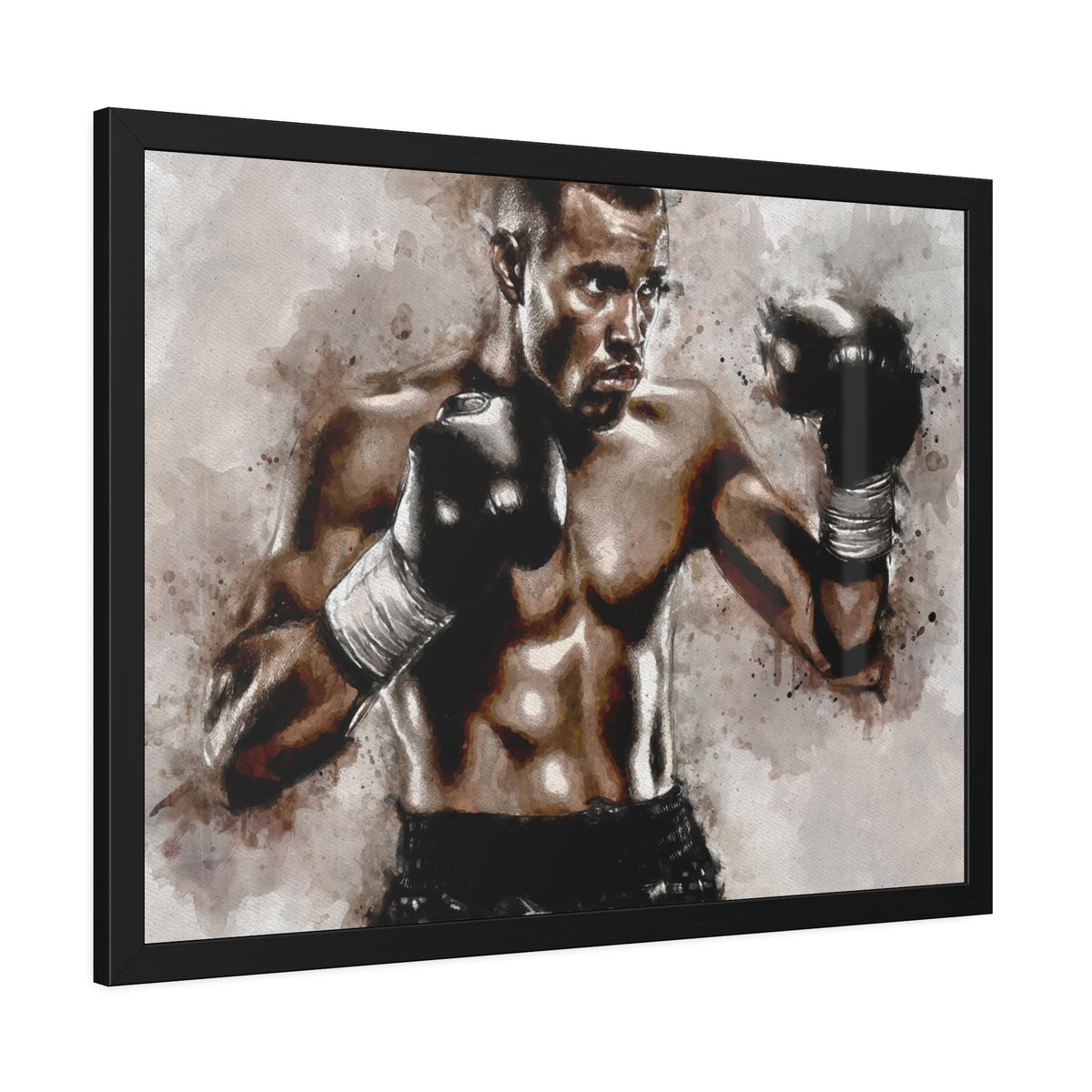 Dukes Up: Framed Watercolour Fine Art Boxing Print Poster - Ready to Hang, Wall Art Boxing Gift