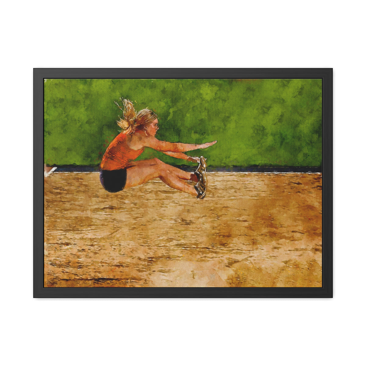 Captivating Long Jumper in Action - Modern Expressionist Art, Ready to Hang Framed Watercolour Fine Art Painting Print Poster, Athletics Wall Art, Athletics Fan Gift