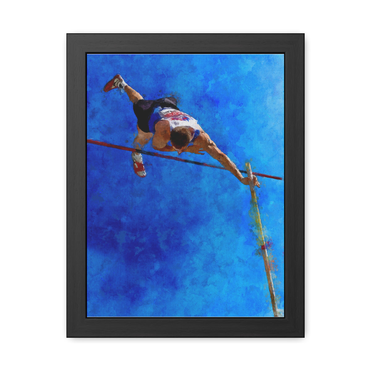 Capture Pole Vaulting Action with Modern Art - Ready to Hang Framed Watercolour Fine Art Painting Print Poster, Athletics Wall Art, Athletics Fan Gift