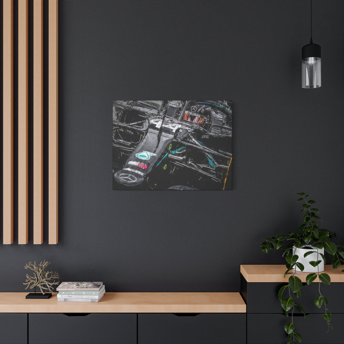Drive into Mercedes Elegance: Stretched Canvas Fine Art F1 Print Poster - Ready to Hang, Wall Art Formula One Gift