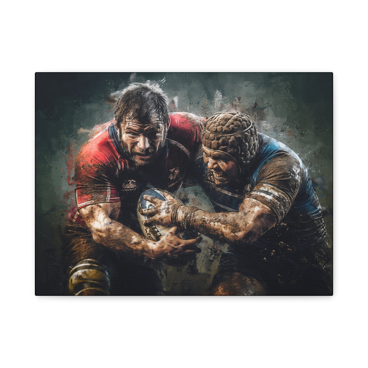 Rugby Intensity Unleashed: Expressionist Stretched Canvas Fine Art Painting Print Poster - Ready to Hang Wall Art, Rugby Gift