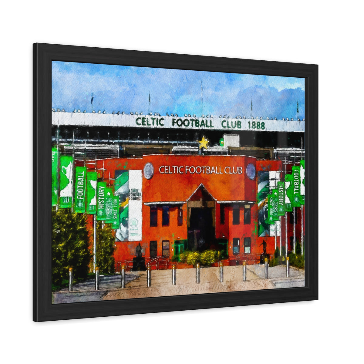 Celtic Park Framed Fine Art - Ready to Hang Framed Watercolour Fine Art Painting Print Poster, Football Wall Art, Soccer Fan Gift
