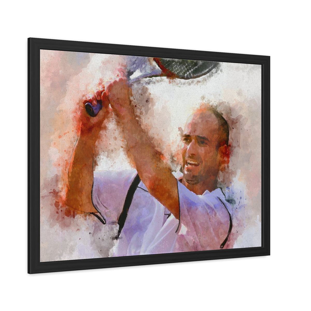 Andre Agassi Expressionist Portrait: Ready to Hang Framed Watercolour Fine Art Painting Print Poster, Tennis Wall Art, Tennis Fan Gift