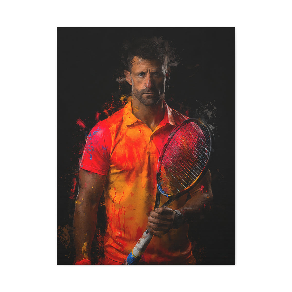 Novak Djokovic Tennis Legend: Expressionist Modern Art Painting on Canvas - Stretched Canvas Tennis Fine Art Print Poster- Ready to Hang Wall Art, Tennis Fan Gift