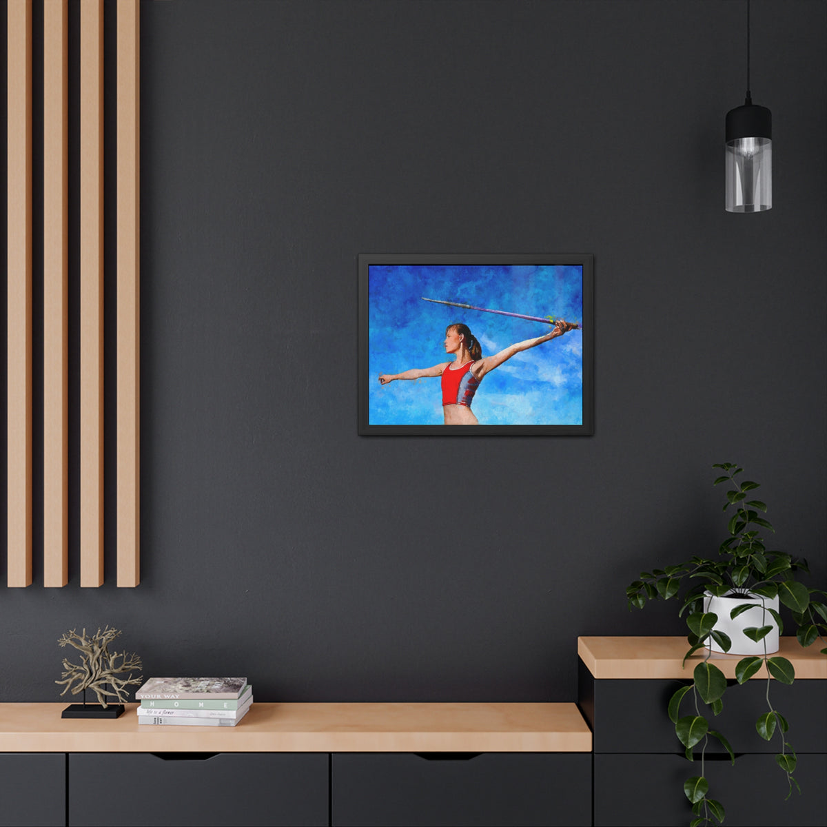Captivating Javelin Thrower Fine Art Print – Ready to Hang Framed Watercolour Painting Poster, Athletics Wall Art, Athletics Fan Gift