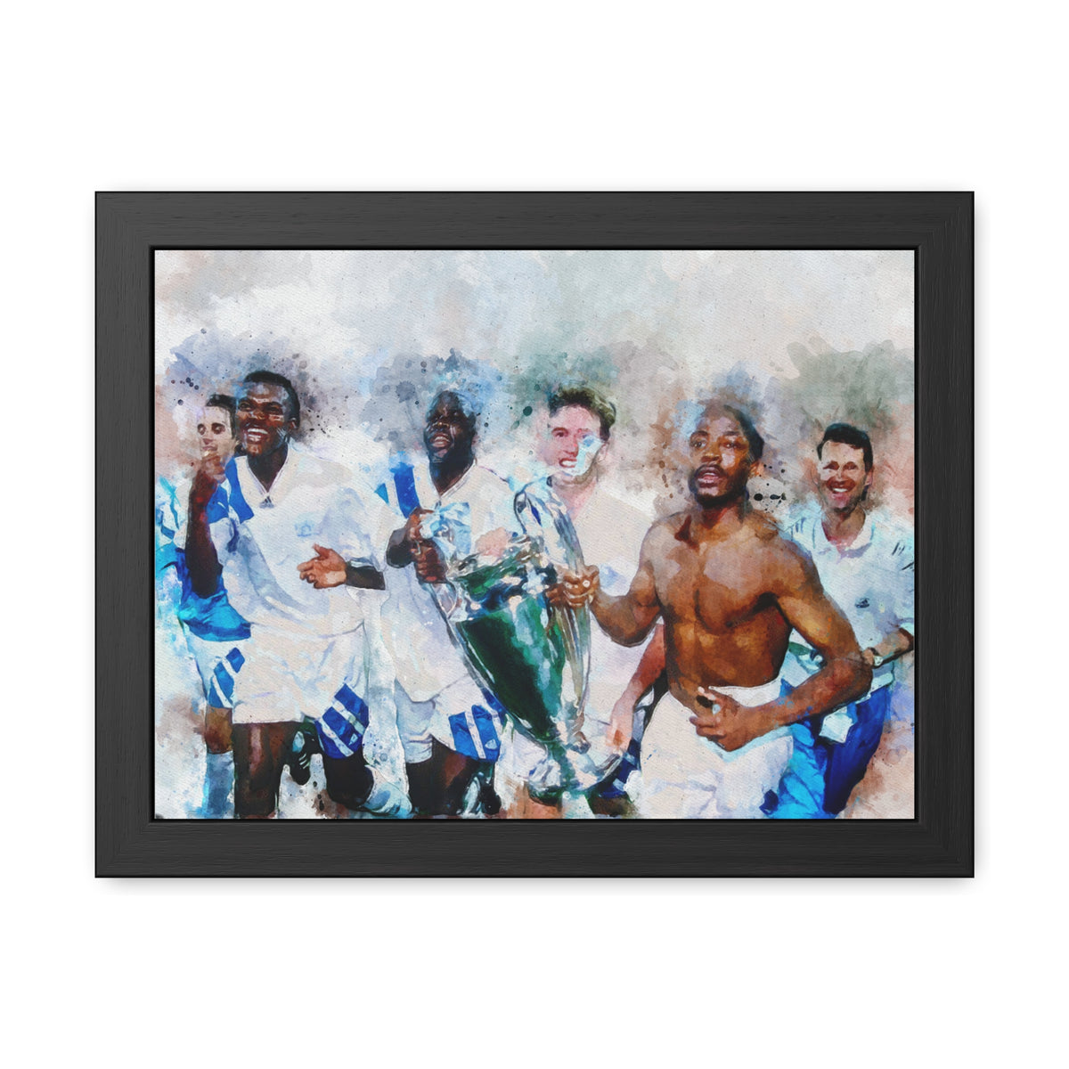 Champions League Winners 1993 Marseille Watercolour Painting, Ready to Hang Framed Art Print Poster, Marseille Fan Gift