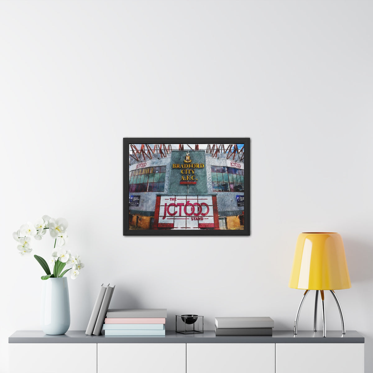 Bradford City Valley Parade Watercolour Fine Art Painting - Ready to Hang Framed Print Poster, Football Wall Art, Soccer Fan Gift