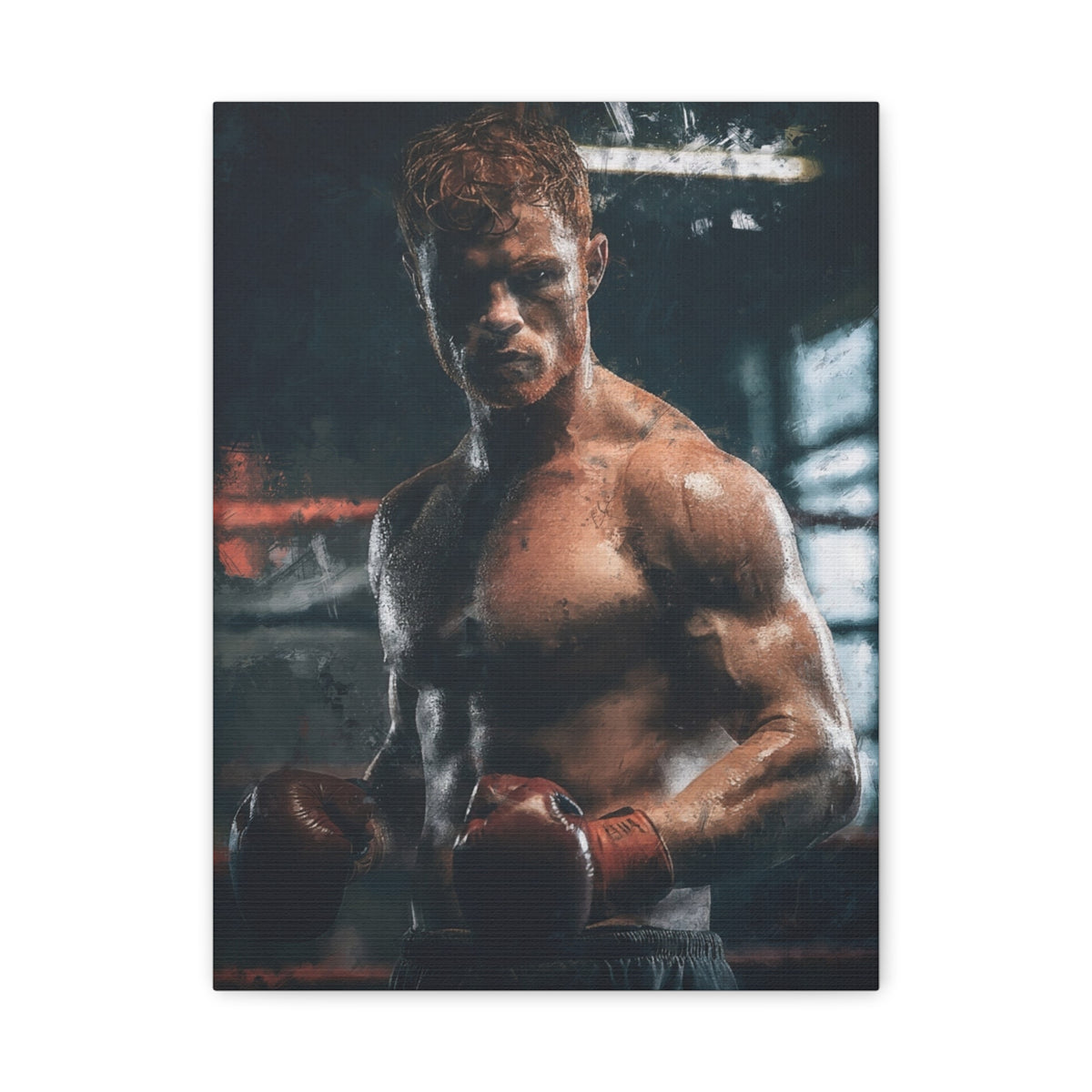 Canelo Álvarez Painting: Expressive Boxing Brilliance - Stretched Canvas Fine Art Boxing Print Poster, Ready to Hang, Wall Art Boxing Gift