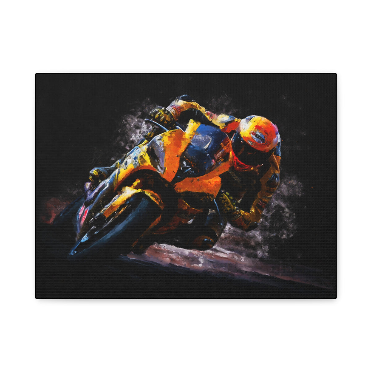 Impressionist MotoGP Bliss: Stretched Canvas Fine Art Print Poster - Ready to Hang, Wall Art MotoGP Gift