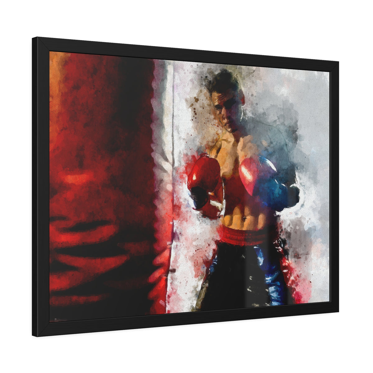 Punching Power: Framed Watercolor Fine Art Boxing Print Poster- Ready to Hang, Wall Art Boxing Gift