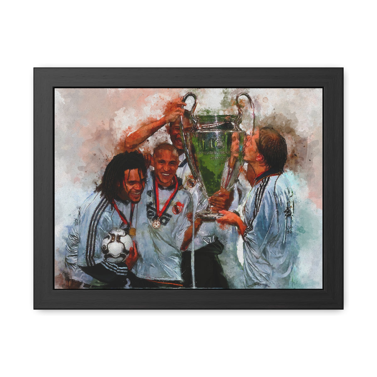 Champions League Winners 2000 Real Madrid Watercolour Painting, Ready to Hang Framed Art Print Poster, Real Madrid Fan Gift