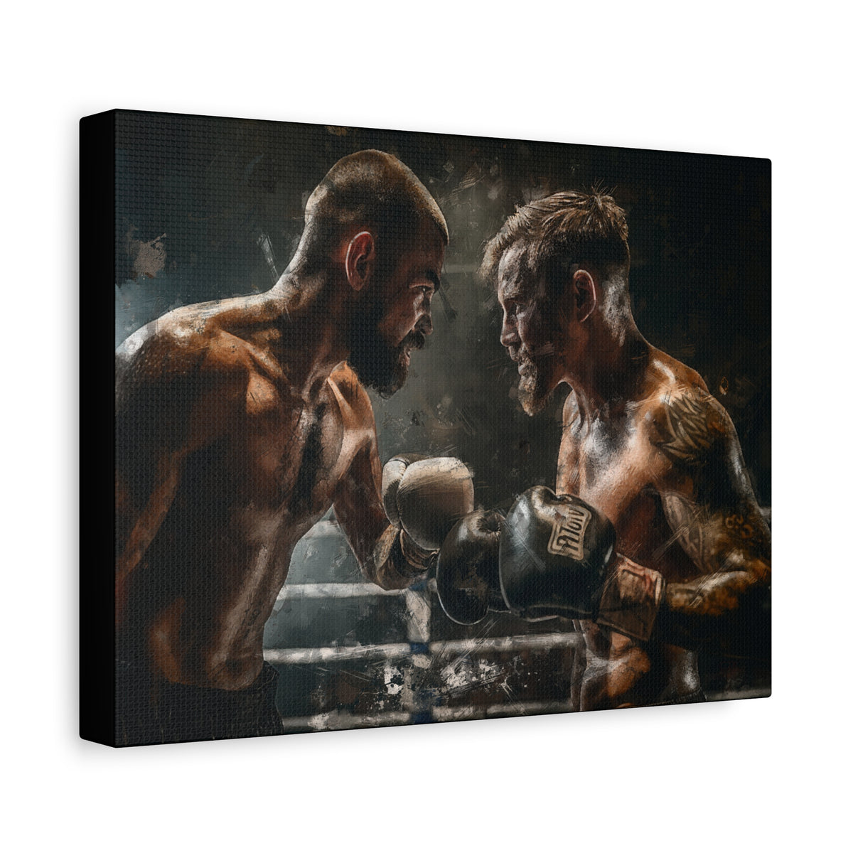Boxing Ring Duel: Stretched Canvas Fine Art Boxing Print Poster - Ready to Hang, Wall Art Boxing Gift