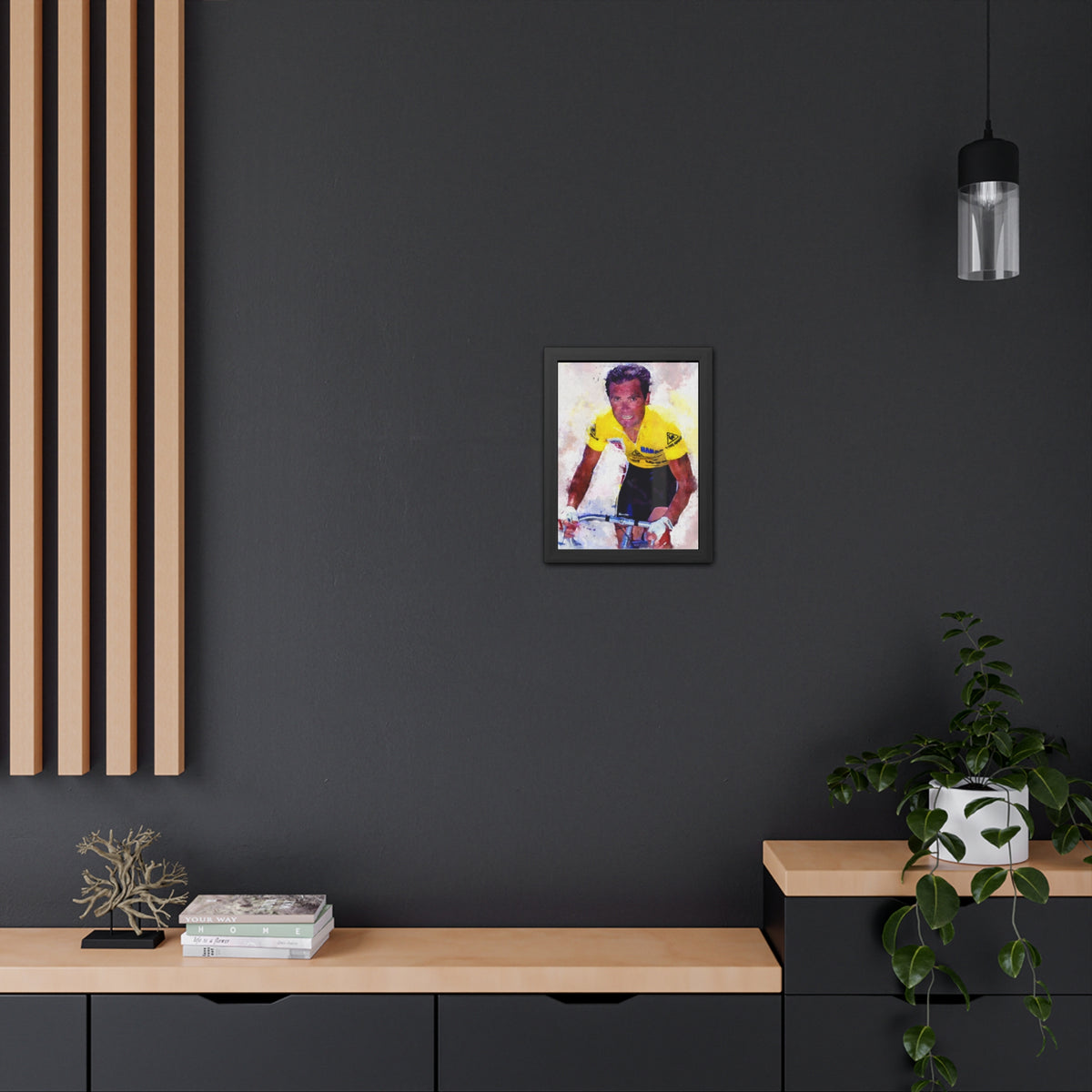 Bernard Hinault's Tour de France Triumph: Yellow Jersey Majesty in Framed Watercolour Art Print
