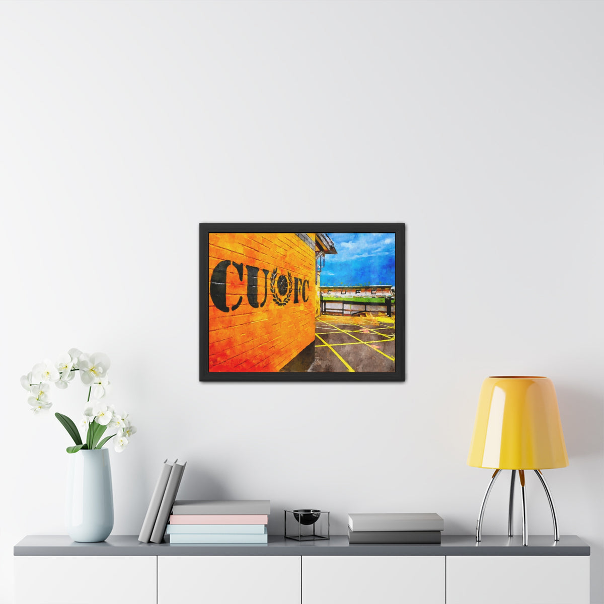 Cambridge United’s Abbey Stadium Print - Ready to Hang Framed Watercolour Fine Art Painting Print Poster, Football Wall Art, Soccer Fan Gift
