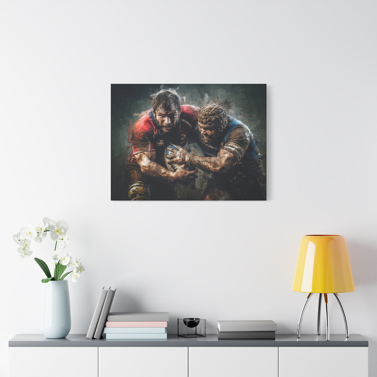 Rugby Intensity Unleashed: Expressionist Stretched Canvas Fine Art Painting Print Poster - Ready to Hang Wall Art, Rugby Gift