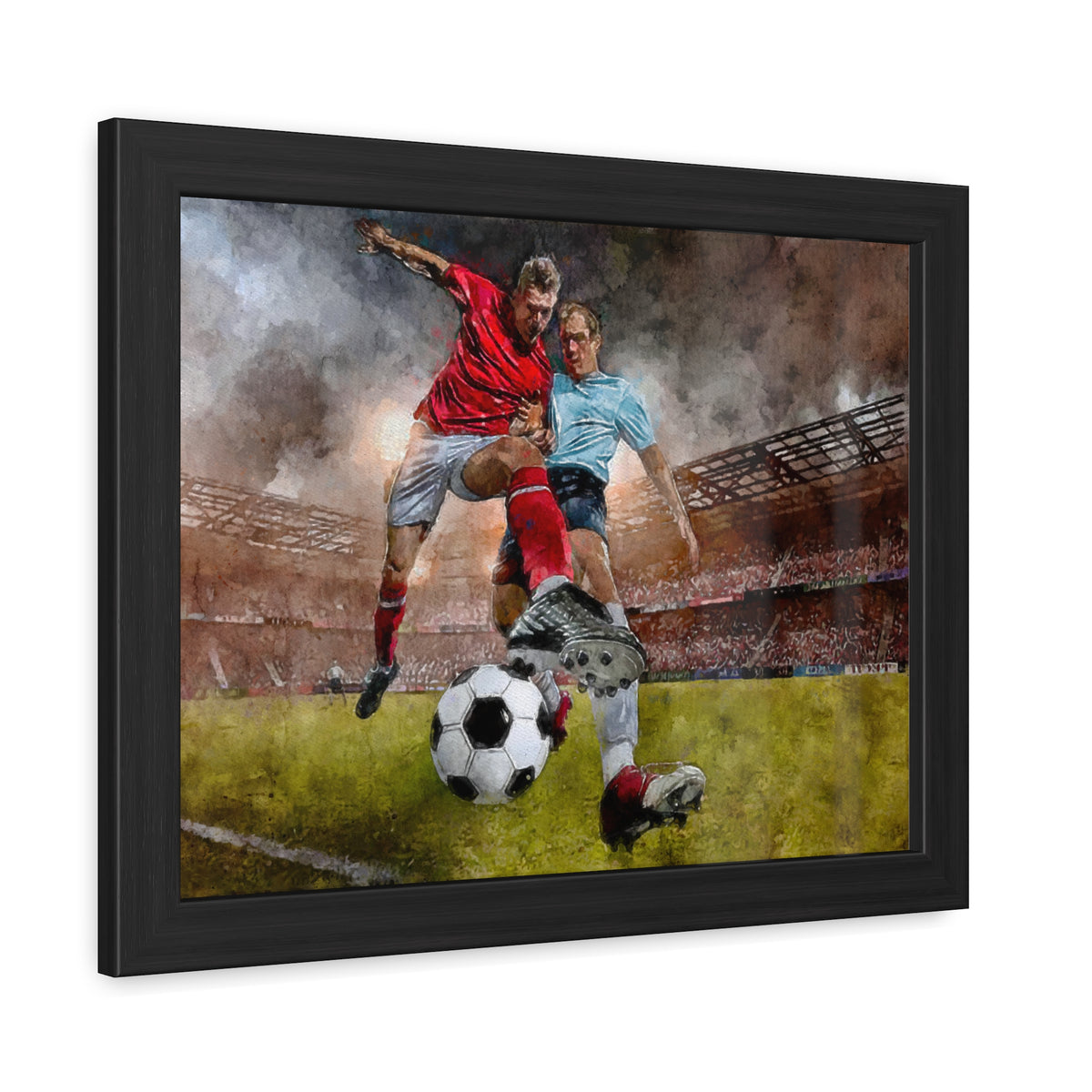 Soccer Tackle Drama: Expressionist Watercolour Print - Own the Action! Ready to Hang Framed Art Poster, Football Wall Art, Soccer Fan Gift