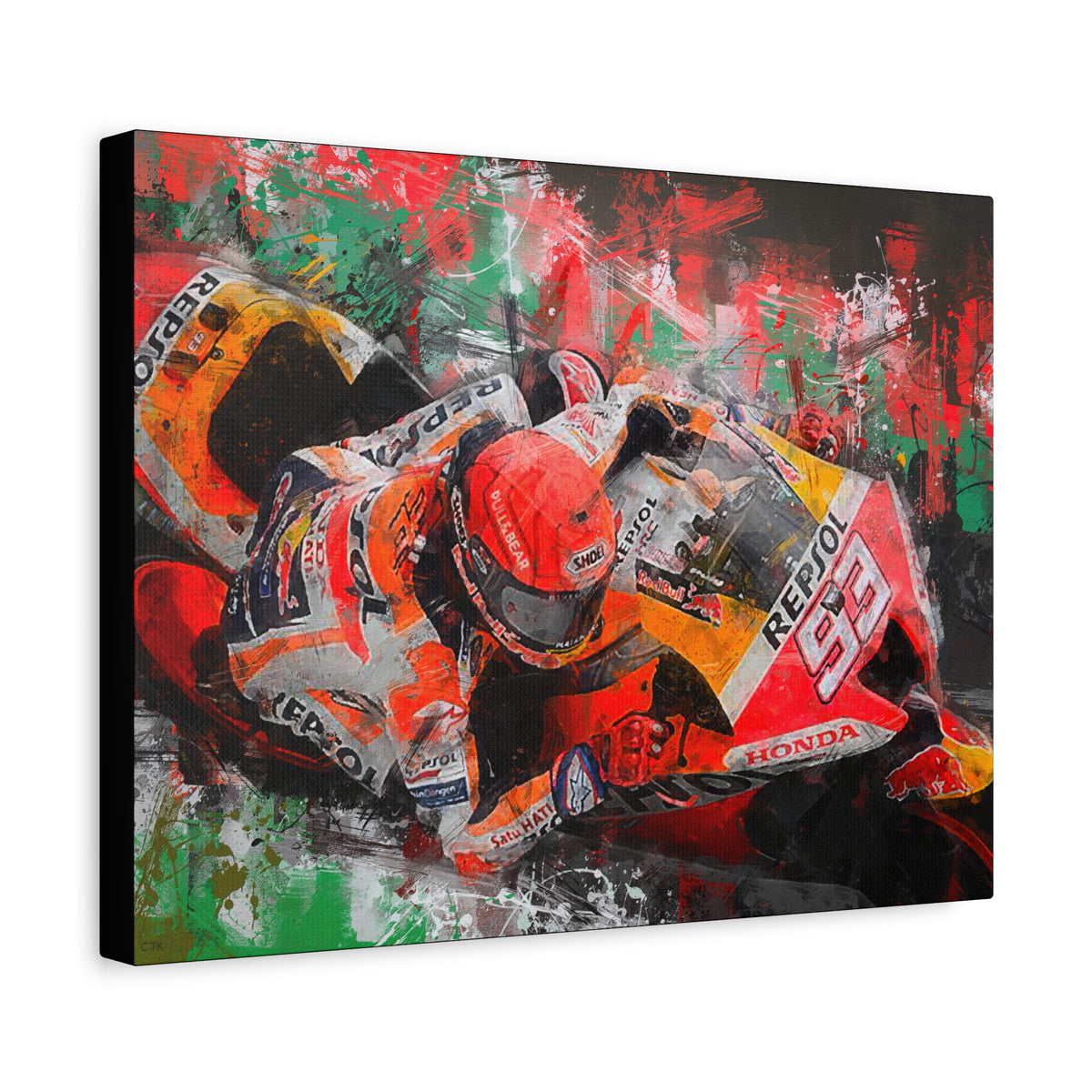MotoGP Marc Marquez, Stretched Canvas Fine Art Print Poster, Ready to Hang, Wall Art Poster for Motorsports Enthusiasts, Perfect MotoGP Gift