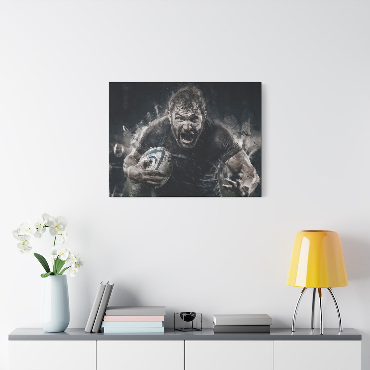 Winter Charge: Expressionist Canvas Fine Art Print Poster - Ready to Hang Wall Art, Rugby Fan Gift