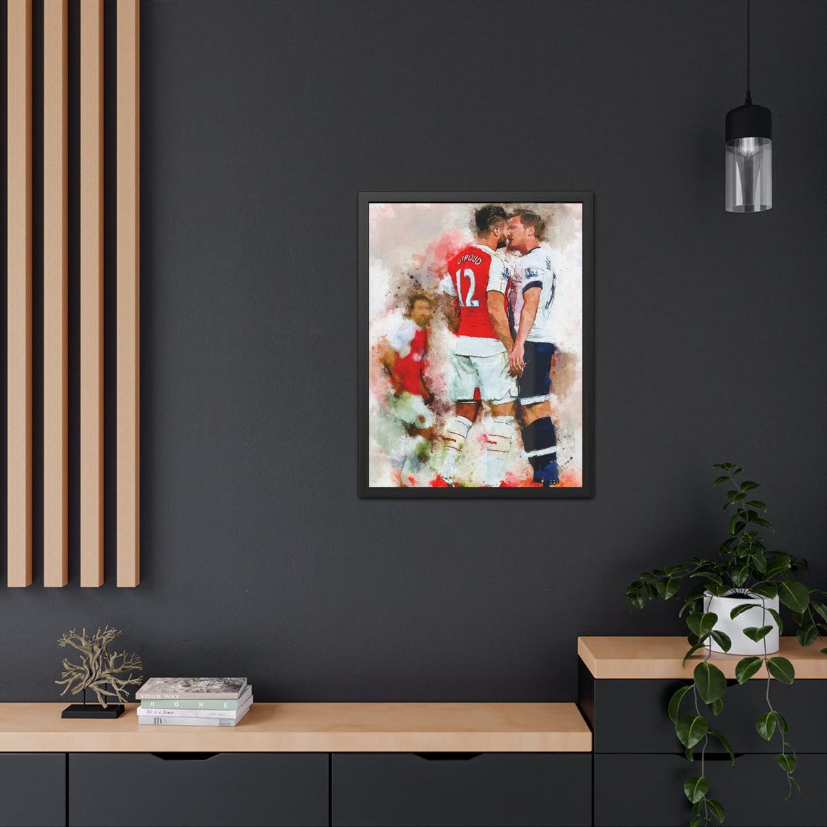 Arsenal vs. Tottenham Derby Ready to Hang Framed Watercolour Fine Art Painting Print Poster, Football Wall Art, Soccer Fan Gift