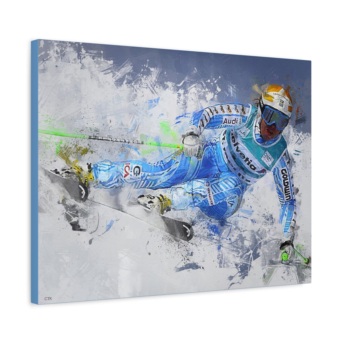 Anja Pärson's Alpine Elegance Skiing Painting Print on Stretched Canvas Skiing Fine Art Print Poster- Ready to Hang Wall Art, Skier Gift