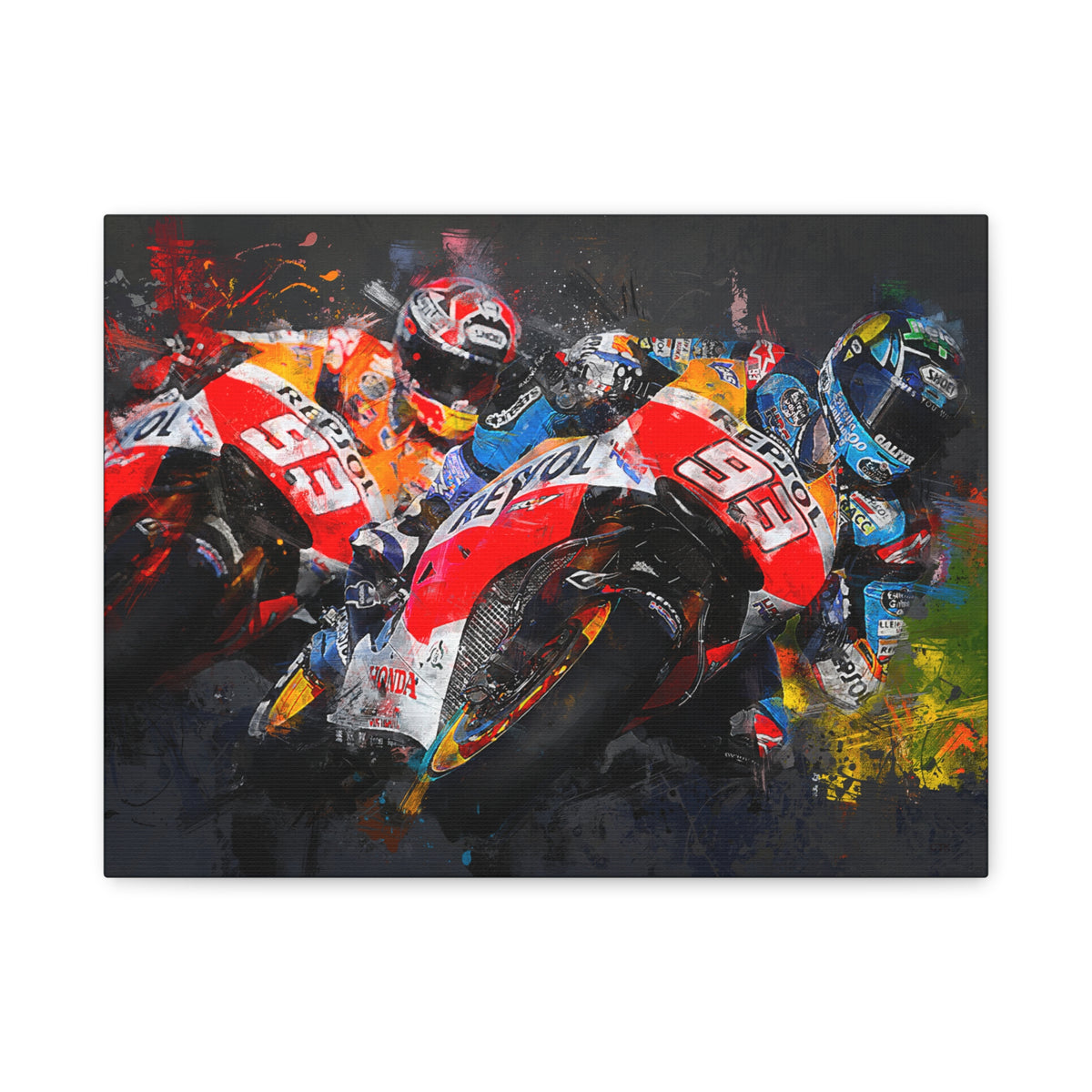 MotoGP Duel: Stretched Canvas Fine Art Print- Ready to Hang, Wall Art Poster, the Ultimate MotoGP Gift
