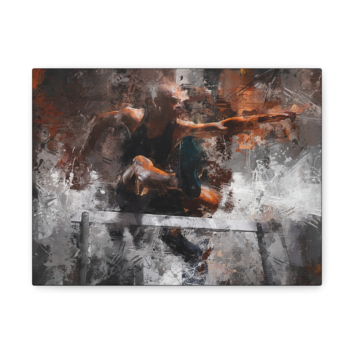 Athletic Hurdler Expressionist Canvas Print - Fine Art Athletics Décor with Expressive Brush Strokes and Splashes of Paint. Stretched Canvas Athletics Fine Art Print Poster - Ready to Hang Wall Art, Hurdling Fan Gift