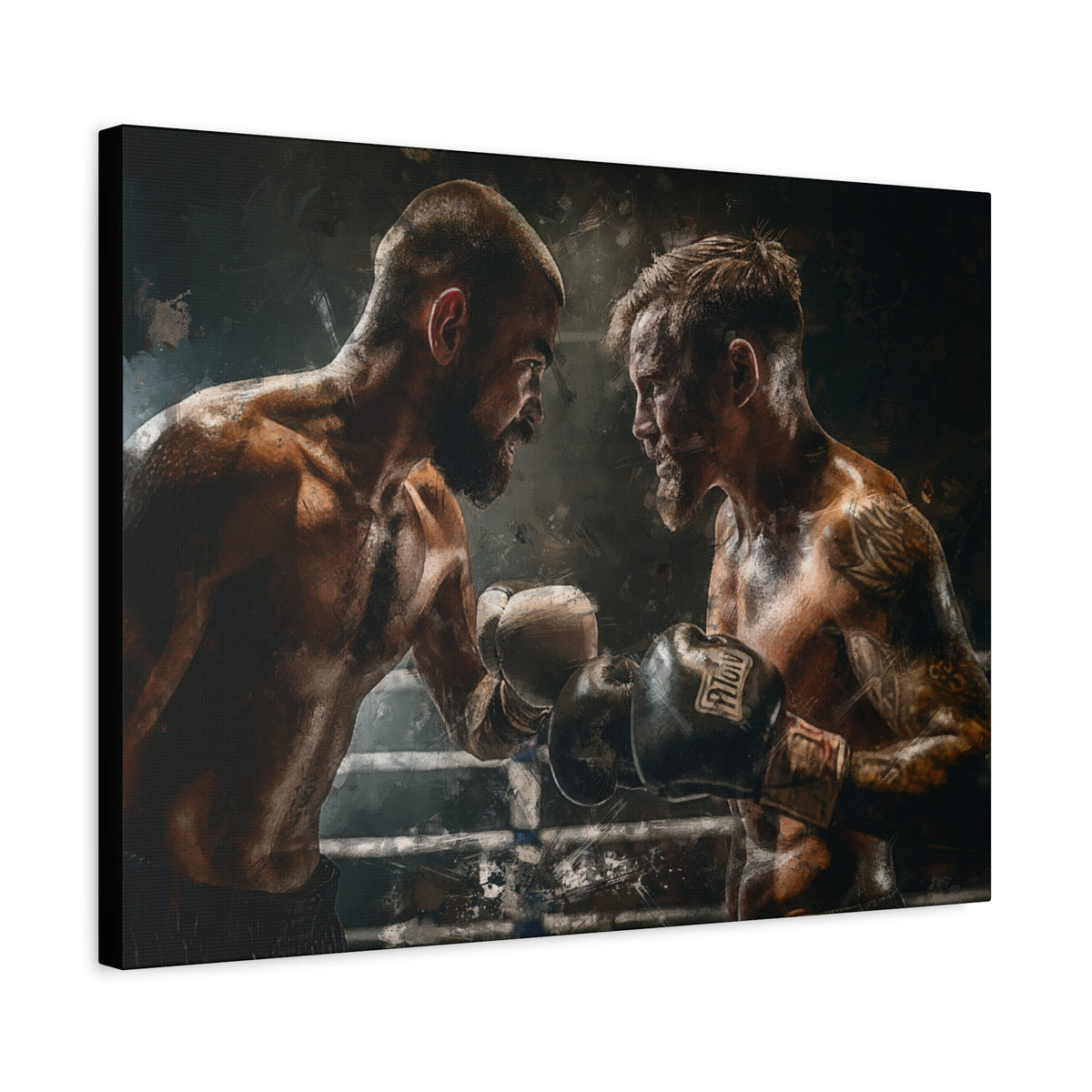 Boxing Ring Duel: Stretched Canvas Fine Art Boxing Print Poster - Ready to Hang, Wall Art Boxing Gift