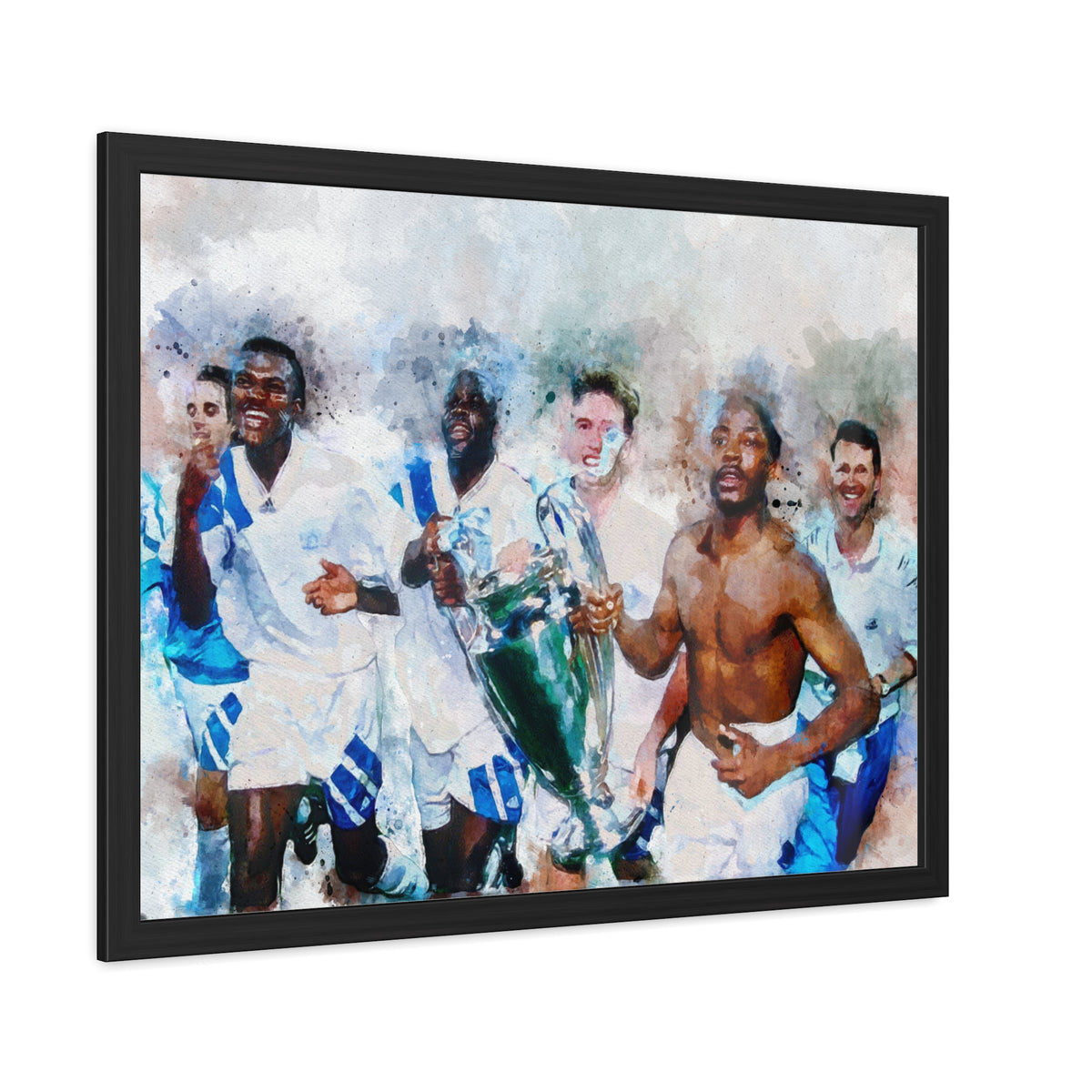 Champions League Winners 1993 Marseille Watercolour Painting, Ready to Hang Framed Art Print Poster, Marseille Fan Gift