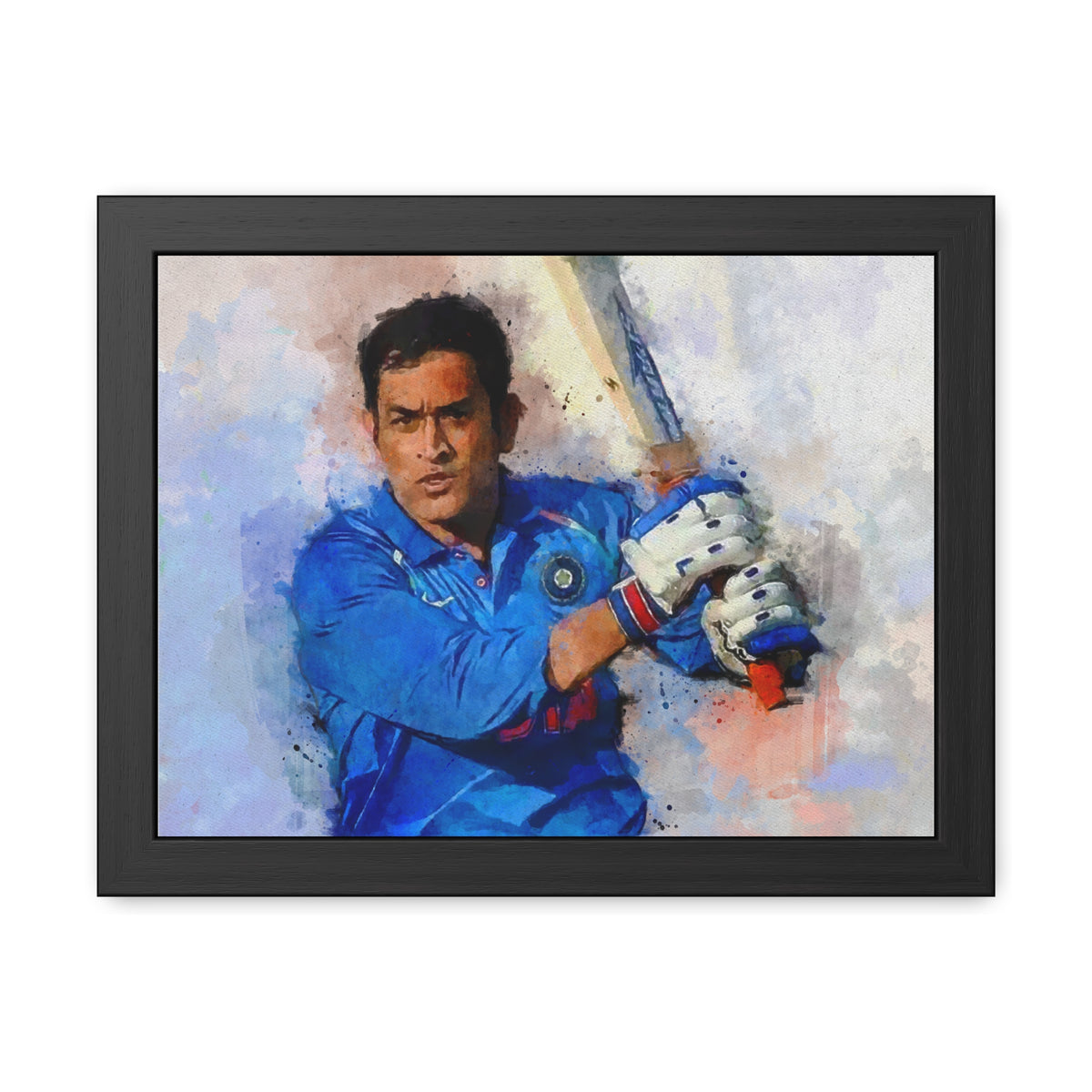 MS Dhoni  Cricketing Essence: Captivating Watercolour Framed Art Print Poster - Ready to Hang Wall Art Cricket Gift