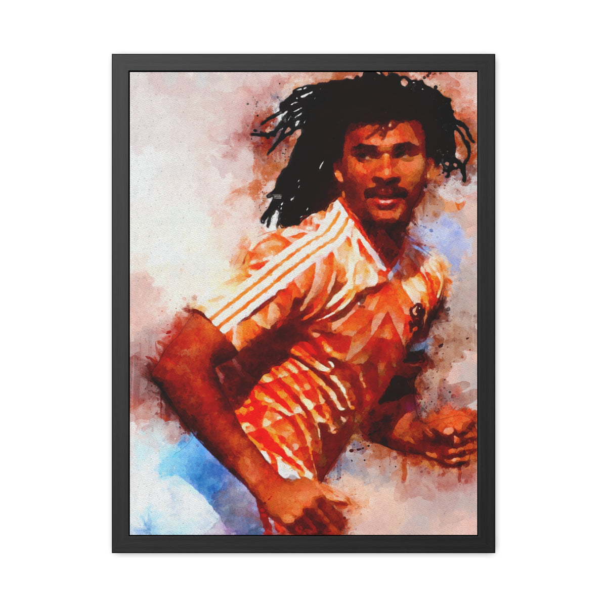 Expressionist Modern Art Framed Watercolour Print of Soccer Legend Ruud Gullit, Football Wall Art, Ready to Hang Framed Watercolour Fine Art Painting Print Poster, Football Wall Art, Soccer Fan Gift