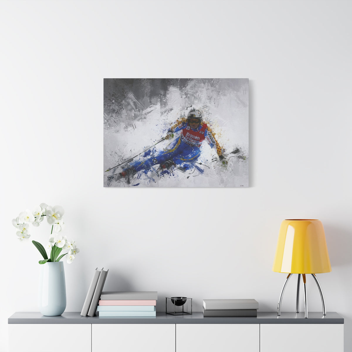 Anja Pärson's Alpine Symphony Skiing Painting Print on Stretched Canvas Skiing Fine Art Print Poster- Ready to Hang Wall Art, Skier Gift