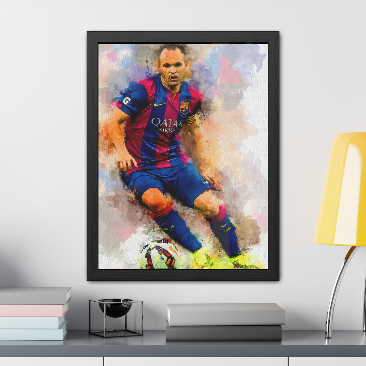 Andrés Iniesta Expressionist Portrait - Soccer Legend Art! Ready to Hang Framed Watercolour Fine Art Painting Print Poster, Football Wall Art, Soccer Fan Gift