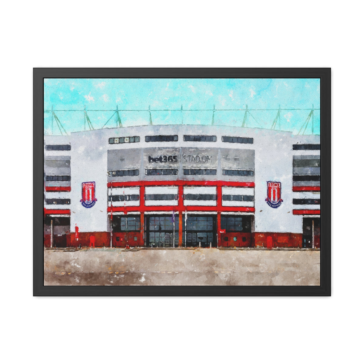 Stoke City’s bet365 Stadium, Ready to Hang Framed Watercolour Fine Art Painting Print Poster, Football Wall Art, Soccer Fan Gift