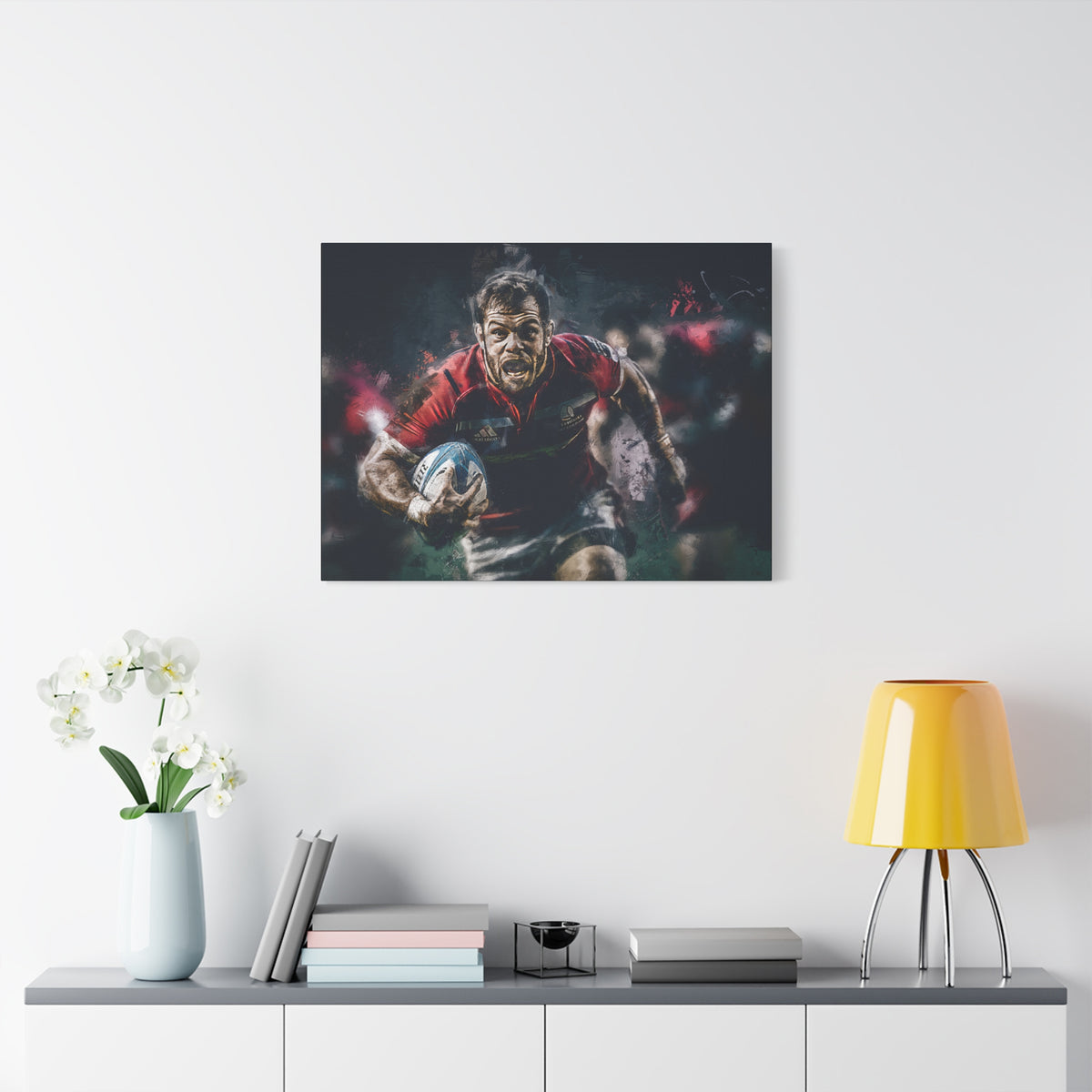 Dynamic Rugby Passion: Expressionist Stretched Canvas Fine Art Painting Print Poster - Ready to Hang Wall Art,  Rugby Fan Gift