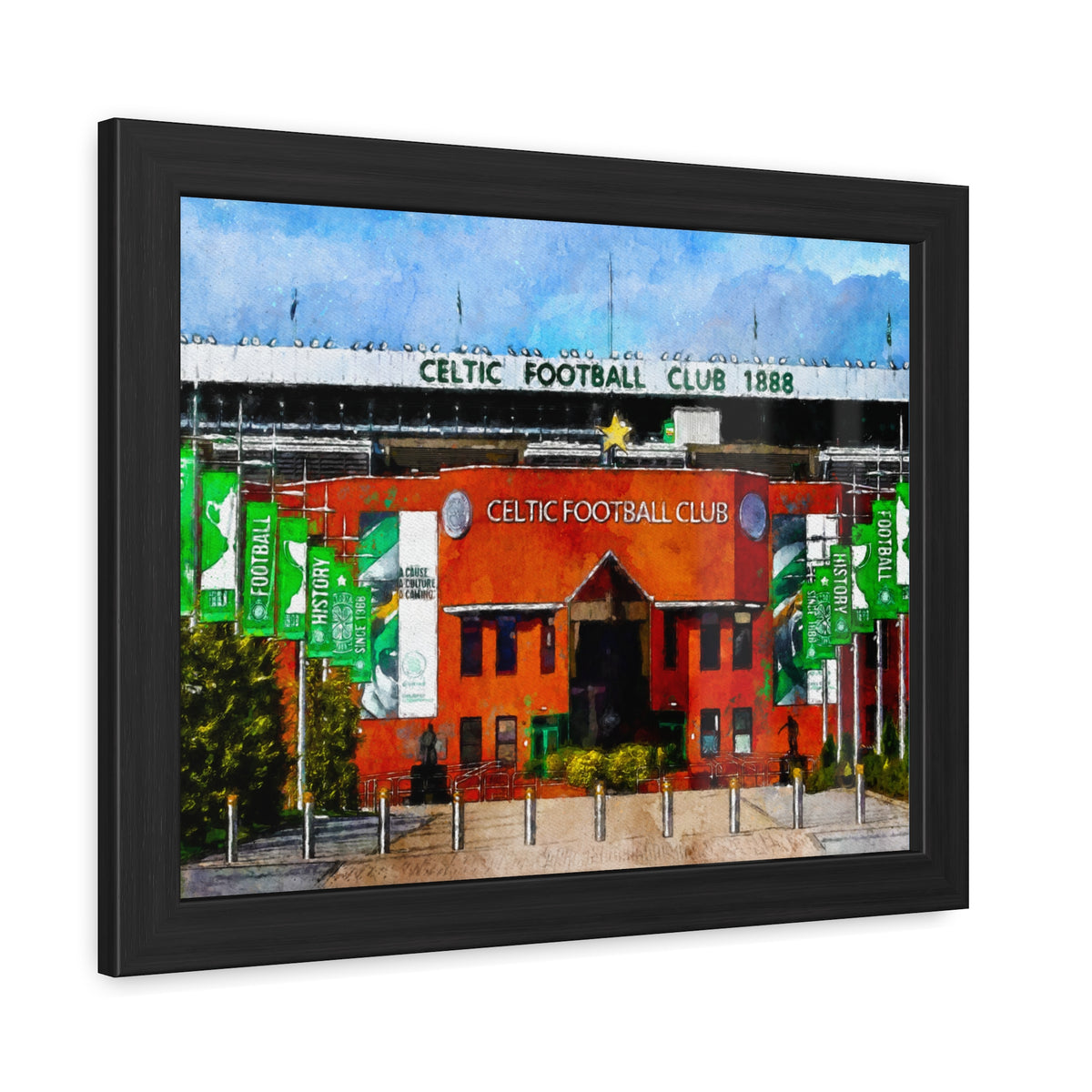Celtic Park Framed Fine Art - Ready to Hang Framed Watercolour Fine Art Painting Print Poster, Football Wall Art, Soccer Fan Gift